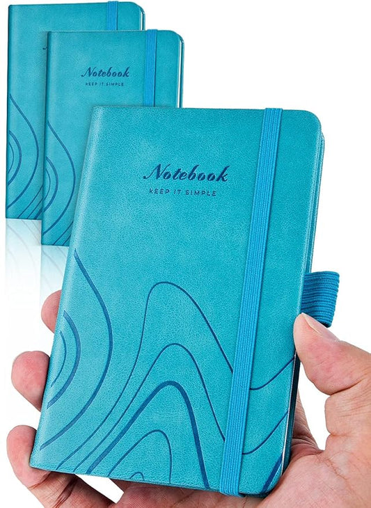 AISBUGUR Pocket Notebook, Small Notebook, 2-Pack Total 320 Pages,3.7" x 5.7" Pocket Notebook (2 Pack, Sky Blue Wave)