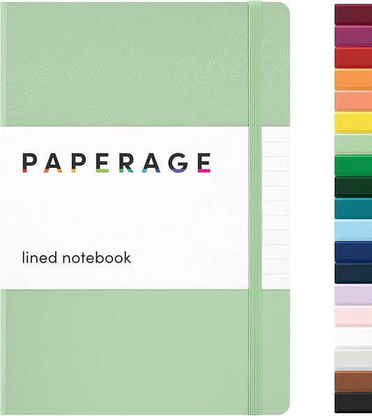 PAPERAGE Lined Journal Notebook, (Sage Green), 160 Pages, Medium 5.6 in x 8 in - 100 GSM Thick Paper – Hardcover Journaling Notebook for Work, School & Note Taking