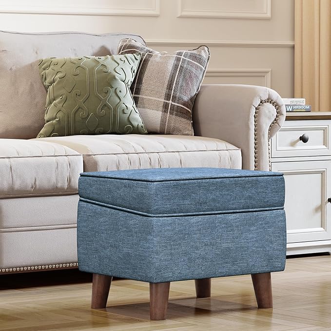 Foot Rest with Adjustable Cover, Storage Ottoman Dorm, Footstool and Sitting Stool, Ottoman Foot Stools for Living Room, Bedroom, Dorm, Blue