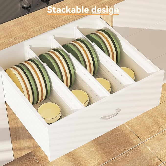 REBECAT 8 Pack Drawer Dividers for Clothes Adjustable Drawer Dividers 4" High Expandable from 15"-21" for Dresser Baby Clothes Bathroom,Bedroom Kitchen and Office Storage，White