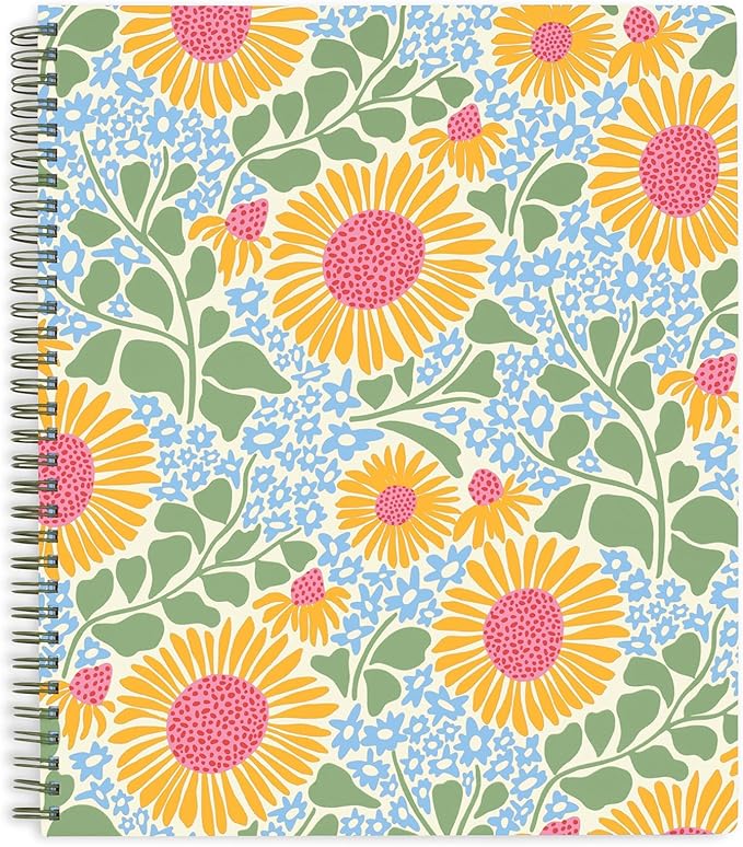 Steel Mill & Co Cute Large Spiral Notebook College Ruled, 11" x 9.5" with Durable Hardcover and 160 Lined Pages (Sunflower)