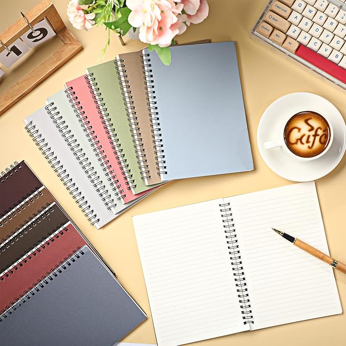 Fuutreo 12 Pcs Spiral Notebook for Work A5 8.3 x 5.7 Inch College Ruled Spiral Journal Notebook Kraft Cover Ruled Paper, 12 Color, 60 Sheets, 120 Pages for Office School(Morandi Color)