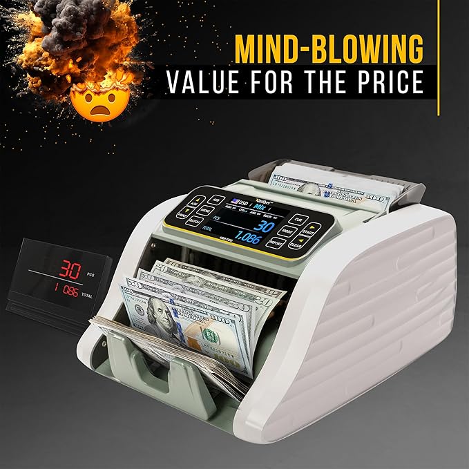 KOLIBRI KBR-500 Money Counter Machine Mixed Denomination | Business Grade Cash Counter Machine w/Advanced IR/UV/MG/MT/Counterfeit Detection, Multi-Currency (USD CAD MXN GBP EUR)