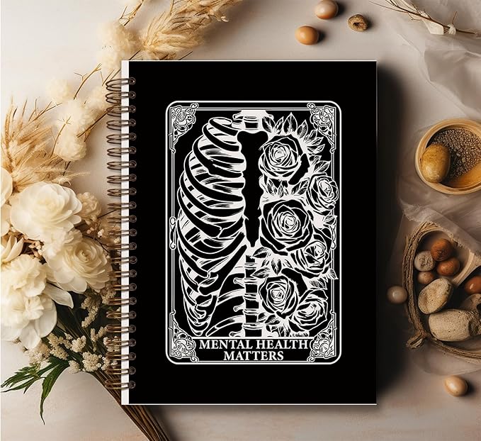 Black Tarot Gothic Spiral Notebook journal,Mental Health journal,Skull Hardcover Spiral Notebook Supplies for Teen Girls Women,Gothic Gifts for Women
