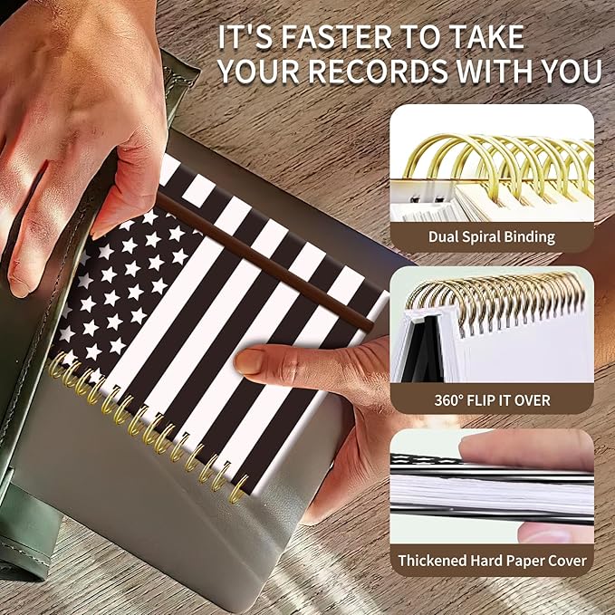 Spiral Journal Notebook, A5 Cute Notebooks for Women Men, College Ruled Hardcover Notebook for Work & Note Taking, 60 Pages Double-Wire Journals for Writing, American Flag