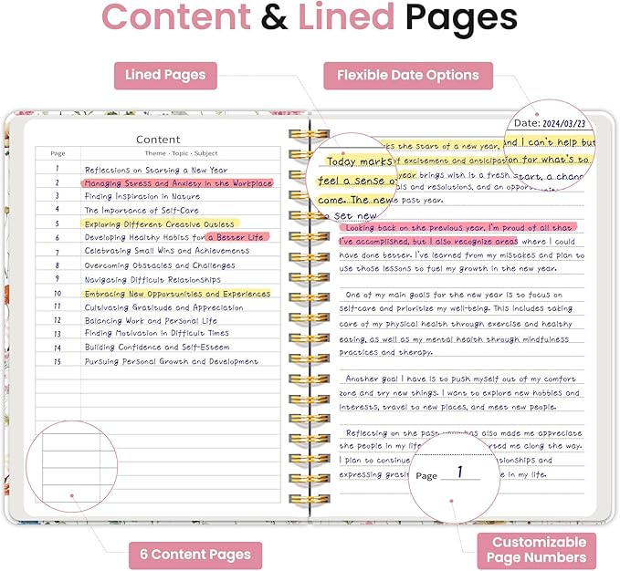 Lined Spiral Notebook Journal for Work, 300 Pages Thick B5 (7.1"x10") College Ruled Journal for Women & Writing, Hardcover Notebook for Note Taking, Perfect for Office Home School Supplies, Floral