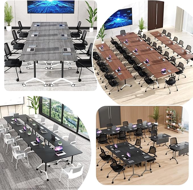 Conference Room Table, Folding Conference Tables,Thicken Grey Tabletop,Flip Top Wooden Seminar Meeting Room Table for Conference Room Offices (2, White, 47.2“)