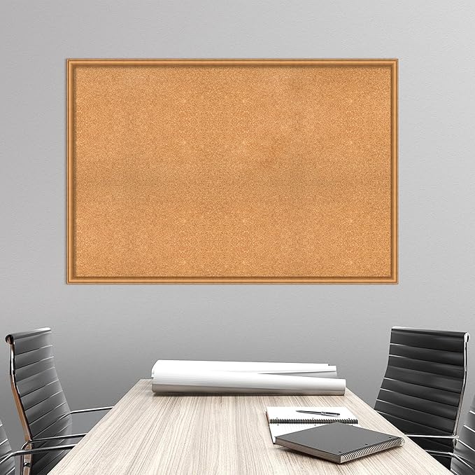 Amanti Art Natural Cork Board for Wall, 34x50 Vision Board with Bronze Frame, Oversize Corkboard Office Decor for Home Organization, Casual Corkboard Pinboard to Display Items for Home Organization