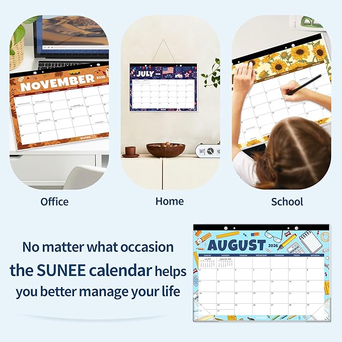 SUNEE Desk Calendar 2025-2026 17x12, 18 Months, JUL. 2025 - DEC. 2026, Academic Desktop Calendar 2025-2026, School Year Large Calendar for Teacher, Seasons Color
