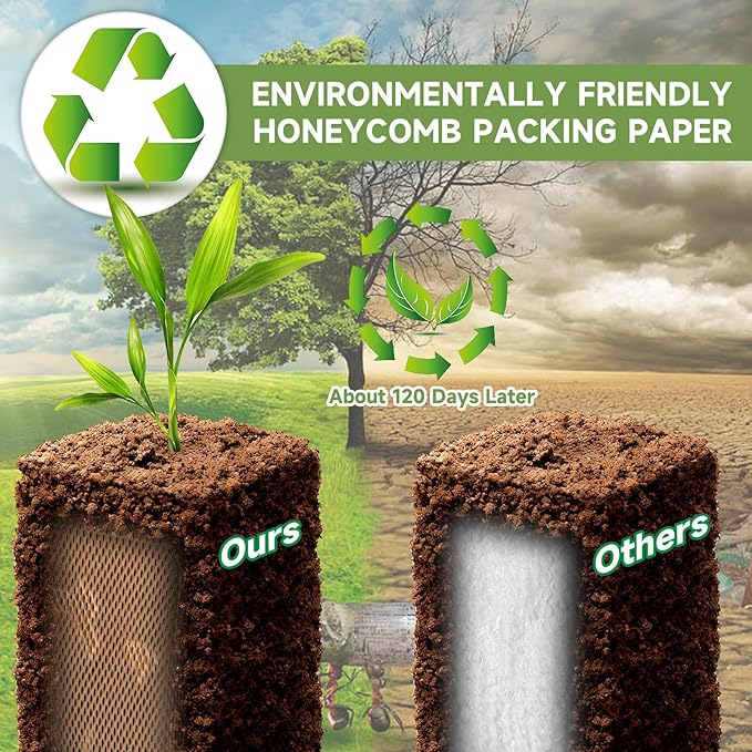 Honeycomb Packing Paper Wrap 15''x20520" (1710 ft), Substitute Alternative for Bubble Cushioning Wrap for Moving Shipping Packaging, Recyclable Moving Supplies with 48 Fragile Sticker Labels
