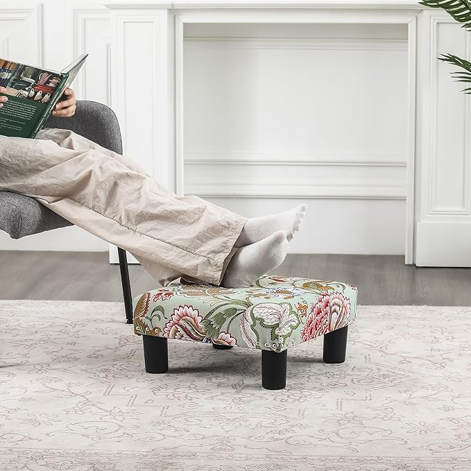 Joveco Small Foot Rest Stool Ottoman, 15" Fabric Square Footstool Upholstered Footrest for Chair, Under Desk, Office, Living Room, Boho Floral