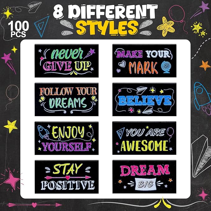 100 Pcs Inspirational Pencil Erasers Bulk for Kids Fun Motivational Eraser School Supplies Back to School Office Supplies for Classroom Office Teacher Artists (Colorful Chalkboard)