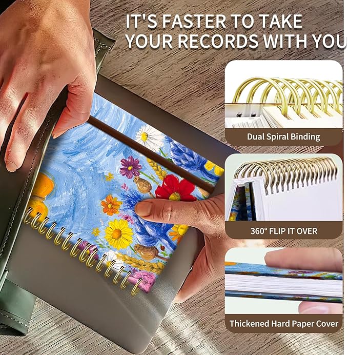 Spiral Journal Notebook, A5 Cute Notebooks for Women Men, College Ruled Hardcover Notebook for Work & Note Taking, 60 Pages Double-Wire Journals for Writing, Colorful Flowers Print