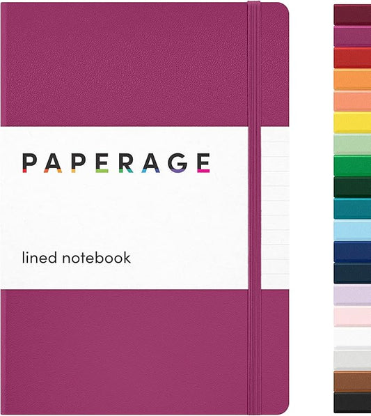 PAPERAGE Lined Journal Notebook, (Raspberry), 160 Pages, Medium 5.6 in x 8 in - 100 GSM Thick Paper – Hardcover Journaling Notebook for Work, School & Note Taking