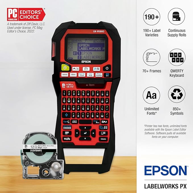 LABELWORKS Epson LW-PX900PCD Industrial Label Maker Kit - Complete Kit with Accessories, Compatible with All Epson PX Tape Types, Portable Handheld Label Printer