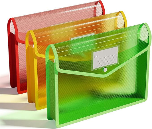 ThinkTex Plastic Expanding File Folder, Transparent envelopes with Snap Closure,No Dividers,Large Capacity,Document Organizer for Receipts, Bills&Taxes,Letter/A4 Size for School/Office/Home-3 Pack