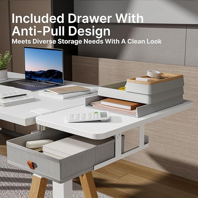 Desk Extender Tray, 24" x 12" Clamp On Desk Shelf, Desk Extension with Storage Drawer, Table Desk Arm Rest, Clamp On Keyboard Tray for Office and Home, Workstation Organizer, Medium, White