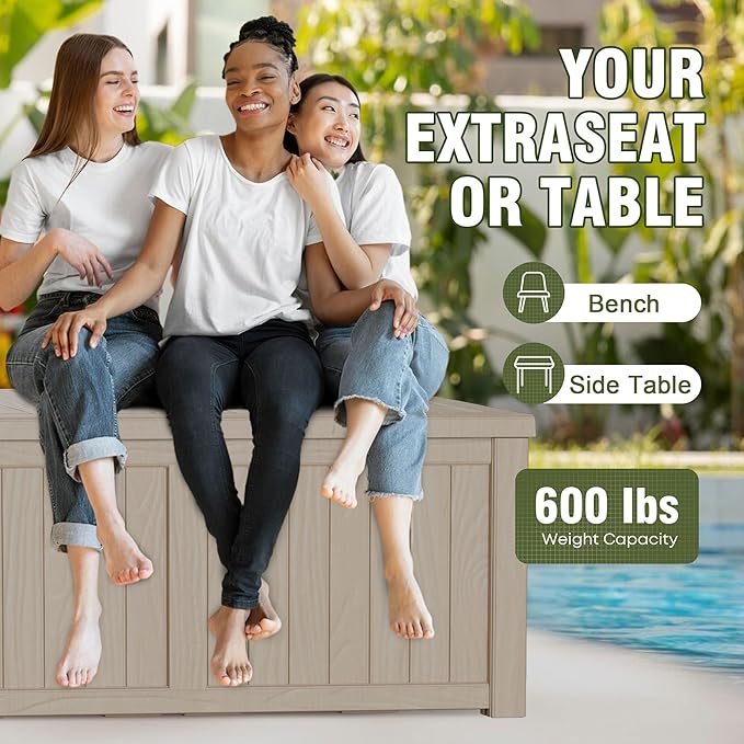 150 Gallon Outdoor Storage Box Waterproof Lockable Resin Deck Box Large, Patio Storage Bin for Pool Accessories Cushion Furniture, Garden Tools, UV-Resistant Outside Delivery Grey