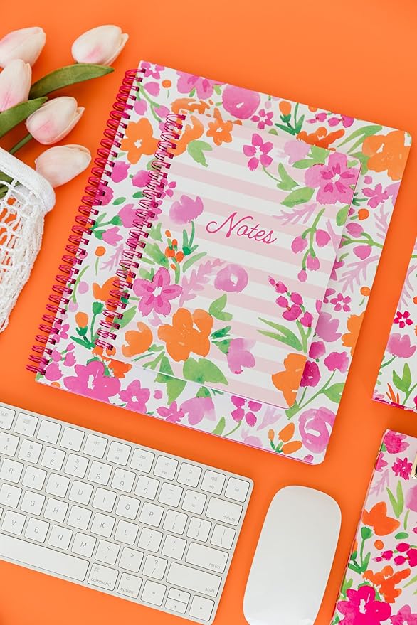 Steel Mill & Co Cute Large Spiral Notebook College Ruled, 11" x 9.5" with Durable Hardcover and 160 Lined Pages (Watercolor Flowers)
