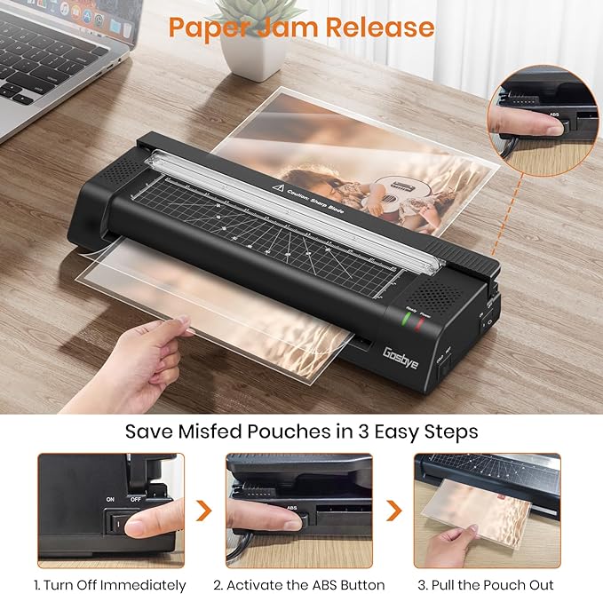 Laminator Machine, 13-Inch Thermal Laminator with Steel Paper Cutter, 13 Laminating Pouches, Corner Rounder, Jam Release Button for Home, Office, School, Teachers, Personal Use, Black