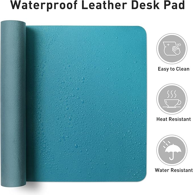Aothia Leather Desk Pad Protector, Mouse Pad, Office Desk Mat, Non-Slip PU Leather Desk Blotter, Laptop Desk Pad, Waterproof Desk Writing Pad for Office and Home (Turquoise,23.6" x 13.7")