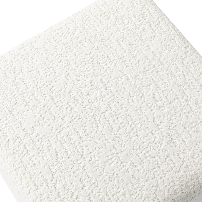 Adeco 18 Inch High Faux Fur White Cube Ottoman Storage, 3D Embossed Velvet Chair Foot Stools, Upholstered Vanity Stool with Hinged Lid, Solid Wood Legs