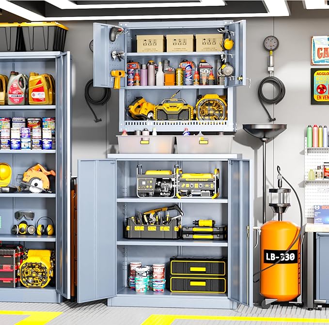 Greenvelly Metal Garage Storage Cabinet, Lockable Metal Cabinets with 2 Doors and Shelves,36”Steel Storage Locking Counter Cabinet for Office,Garage,Kitchen,Home,School(Dark Grey)