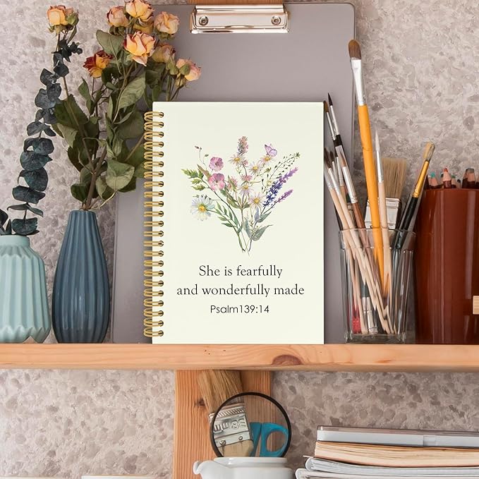 Bible Christian Wildflower Spiral Notebook, Inspirational Religious Journaling Notebooks for Work Office School, Floral Plant Prayer Hardcover Journals Gifts for Women, 160 Pages 5.5 x 8.3 Inch