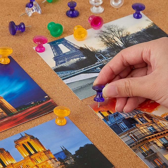 Outus 100 Pcs Giant Push Pins Large Thumb Tacks Plastic Heads 1 Inch Jumbo Push Pins for Cork Board Map Posters Office School(Red, Yellow, Blue, Green, Clear)