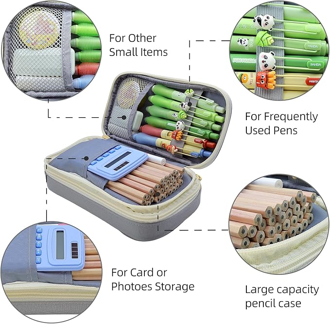 Large Capacity Pencil Case - Durable Zipper Aesthetic Pen Pouch, Big Storage Organizer for School, Office & Travel - Waterproof & Multi-Use (Gray)