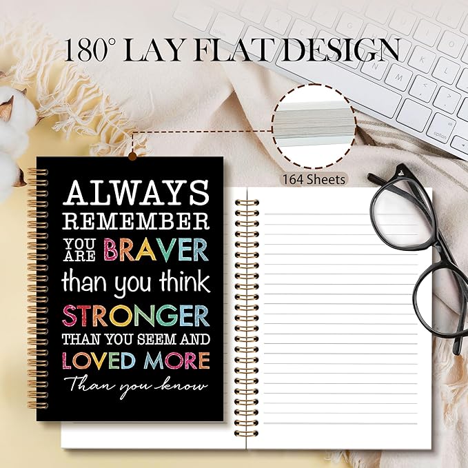 Inspirational Motivational Notebook Journal, Inspirational Gifts Spiral Notebook, You are Brave Motivational Notebooks Gifts for Women, Positive Gifts School Office Supplies, 6x8.2In（Black）