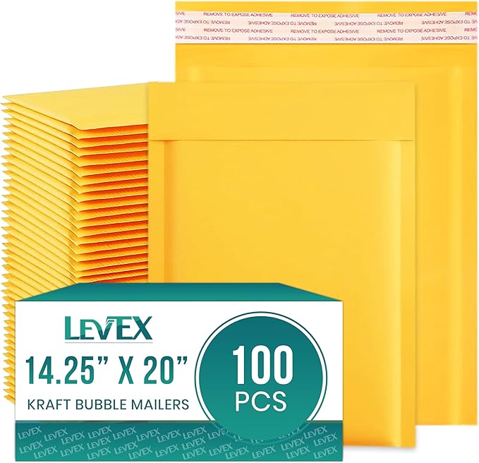 Levex - #7 14.25" x 20 [100 Pack) Kraft Bubble Mailers, Padded Envelope Mailers, Packing Envelope & Mailing Bags for Shipping