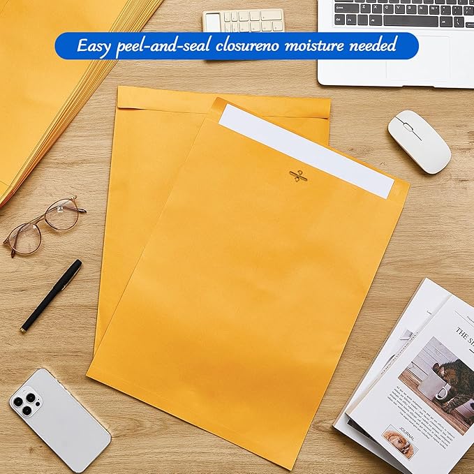 25 Pcs Clasp Envelope 14 x 18 Inch Large Manilla Envelopes with Clasp Closure 32lb for Mailing Thick Documents Home, Business, Legal or School Office Storing(Golden)