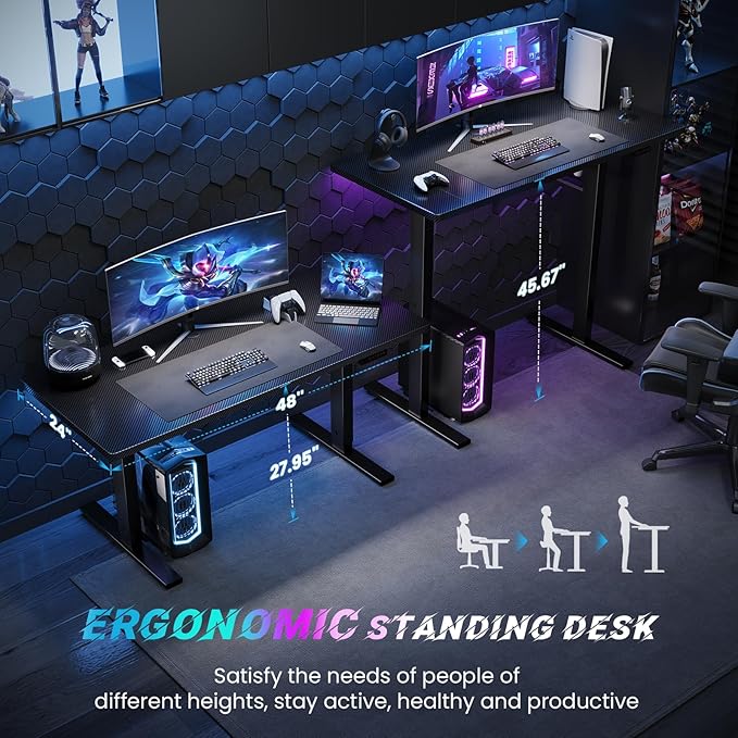 SIAGO Electric Standing Desk Adjustable - 48 x 24 Inch Sit Stand up Desk with Cable Management - 3 Memory Preset Adjustable Height Table