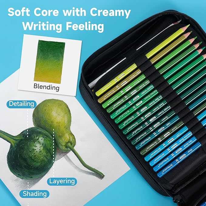 Artownlar Premium 72 Colored Pencils with Coloring Books Set, Artist Soft Core Vibrant Colors, Blending Shading Drawing Sketching Art Supplies, Oil Based Gift Case for Adults Girls Teens.