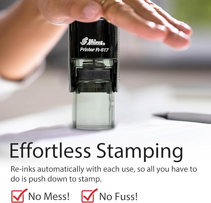 Shiny Pleasure Serving You Stamp, Round Self Inking Stamp for Office and Retail, Purple Ink
