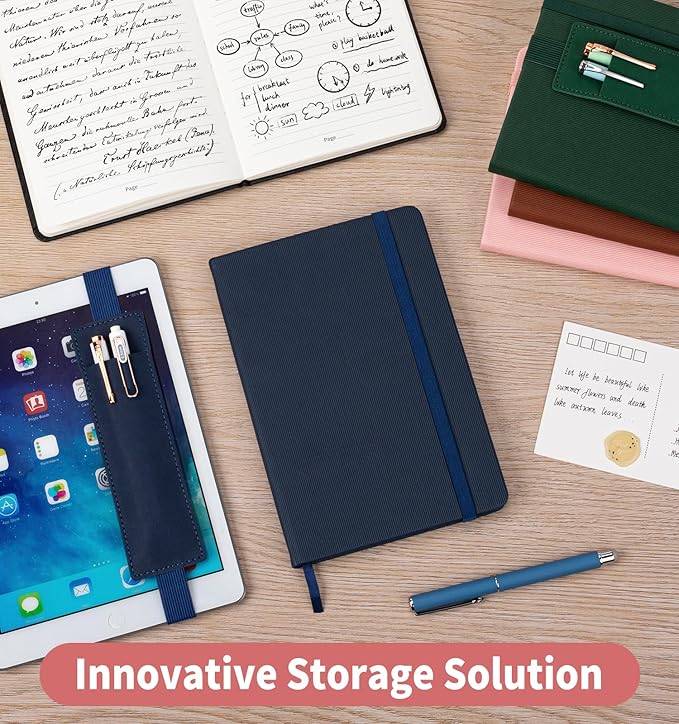 Lined Journal Notebook for Work, A5 Leather Notebook with Pen Holder, 100GSM/160 Pages Thick Paper, Daily Journals for Writing, School, Note Taking, Business, Travel, College Ruled