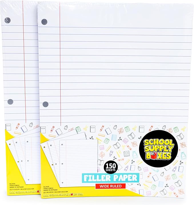 School Supply Boxes | Wide-Ruled Loose Leaf Paper | 6 Pack | 150 Sheets Per Pack, 3-Ring Binder Compatible