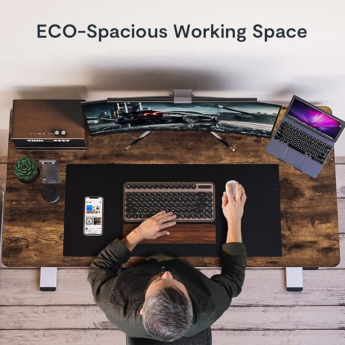 FLEXISPOT EN1 One-Piece Standing Desk, 55 x 28 Electric Height Adjustable Sit Stand Desk for Home Office (White Frame + 55" Rustic Top, 2 Packages)