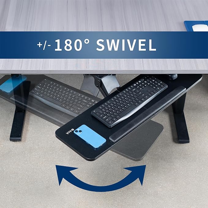 VIVO Adjustable Computer Keyboard and Mouse Platform Tray, 34 x 10 inch Ergonomic Under Table Desk Mount Drawer Underdesk Shelf, Black, MOUNT-KB36B