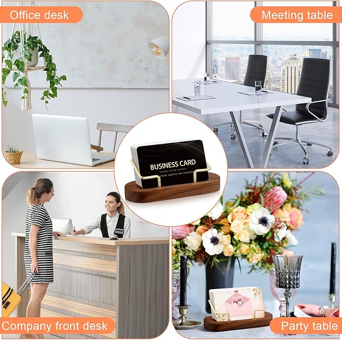 Amyhill 2 Pieces Wood Business Card Holder for Desk Wooden Business Card Display Stand Postcard Holder for Office Home Desktop(Brown)