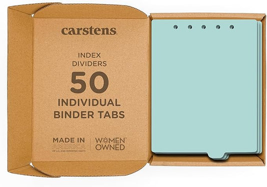 Carstens - Heavy Duty Plastic Ring Binder Dividers, Bottom Tab, 1/9 Cut, Tab 6 Position, US Letter, Aqua, Case of 50, (2619-15CS) - Ideal Medical Chart Dividers or Index Tabs for 3 Ring Binders