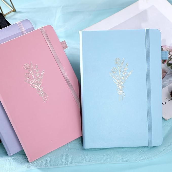 MINICAGIE 2 Pack Lined Journal Notebook for Women Cute Leather Journals for Writing Aesthetic Floral Diary 192 Pages A5 Hardcover Journaling Notebooks with Pen Loop, Blue, Pink