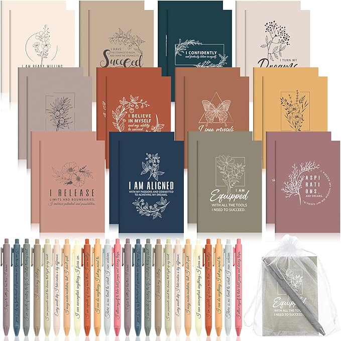 24 Set/48 Pcs Positive Affirmation Gift Set Gratitude Notebooks with Pens Small Bags Motivational Encouragement Notepads Daily Affirmations Journal for Women Stress Relief Self Care (Simple)
