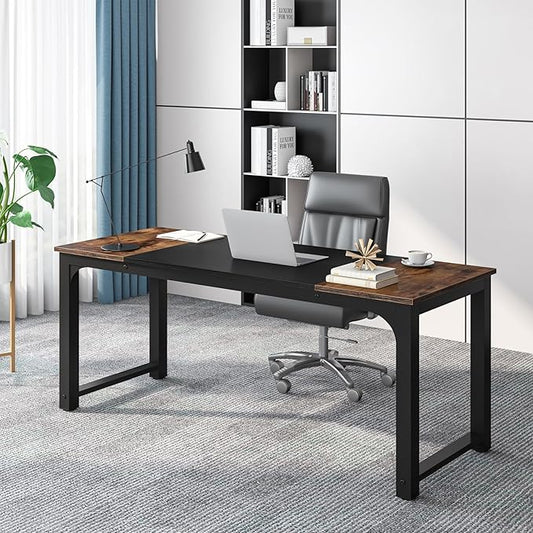Tribesigns 63” Executive Desk, Large Office Computer Desk with Thicken Frame, Modern Simple Workstation Business Furniture for Home Office, Rustic Brown/Black, 63'' W x 23.6'' D