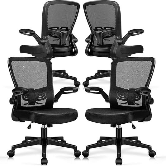 Desk Chairs with Wheels, Ergonomic Mesh Office Chair Adjustable Height and Swivel Lumbar Support Home Office Chair with Flip Up Armrests, Set of 4