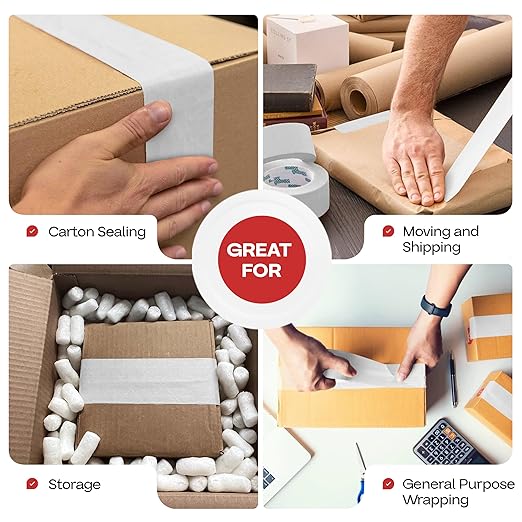 IDL Packaging 3" x 375 feet Reinforced Water-Activated Kraft Gummed Tape 70lb Thickness (Pack of 8) - Secure Paper Packing Tape for Secure Carton Sealing - Heavy-Duty for All Conditions, White