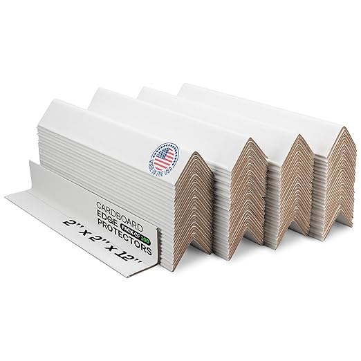 IDL Packaging Cardboard Edge Protector 2" x 2" x 12", Pack of 100 - V-Board Reinforced Cardboard Corners for Shipping - White Kraft Corner Protectors for Pallets