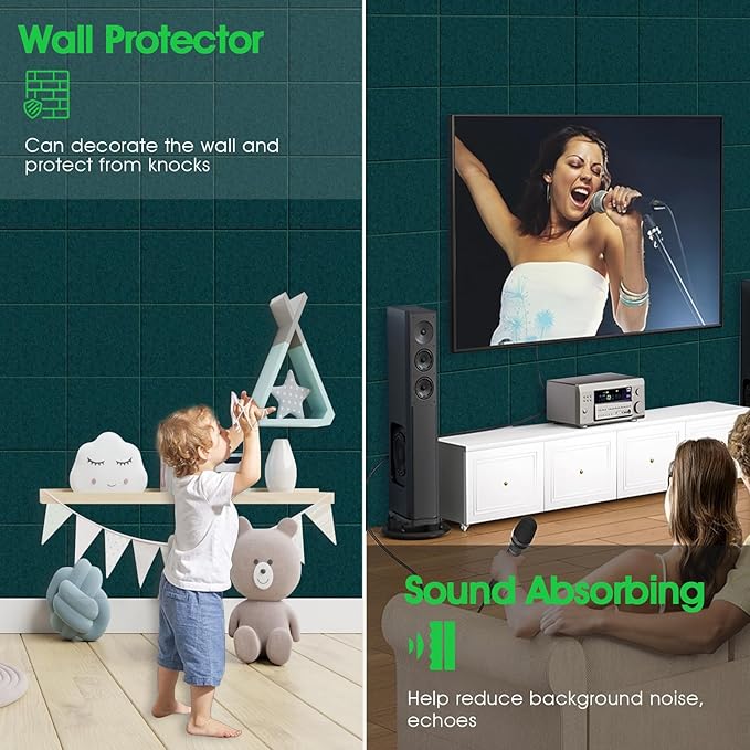 Large Cork Board for Office Wall Decor,48"x36"-12 Pack Felt Wall Tiles with Safe Removable Adhesive Tabs, 1/2" Thick, Felt Bulletin Board Pin Board Cork Boards for Walls - Dark Green