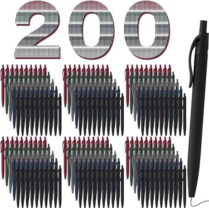 200 Pack Black Pens Bulk Retractable No Bleed Click Black Ink Smooth Writing Ballpoint Pens for School Office Supplies, 1.0mm